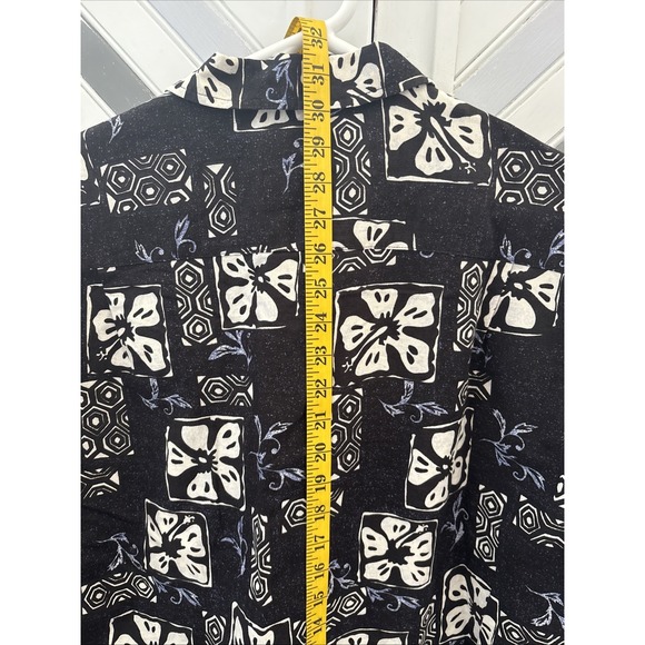 Eddie Bauer Men's M Black White Retro Linen Blend Tropical Hawaiian Short Sleeve - Picture 13 of 13
